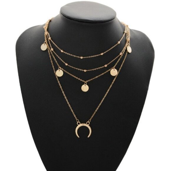 Celestial Multi-Layer Choker‎ Moon Pendant Necklace - Picture 5 of 5